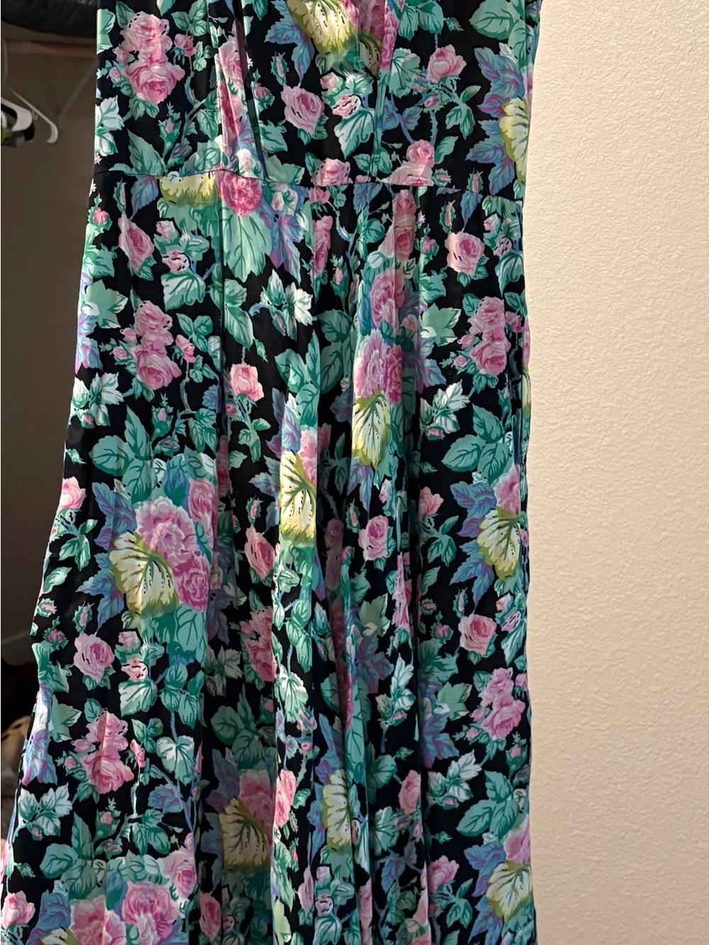Michaels Black A-Line Dress with Pink, Green & Yellow Floral Print